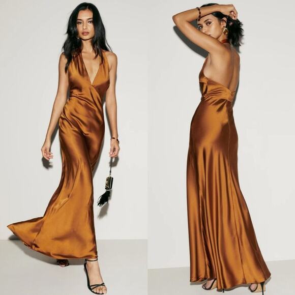 Reformation Dresses & Skirts - Reformation Daniela Silk Dress Copper Orange Maxi Size 4
